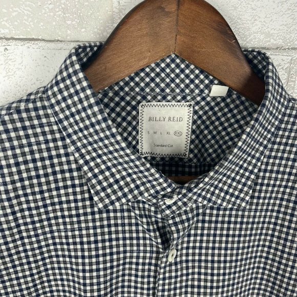 Mens XXL Billy Reid Standard Cut Blue Gray Check Long Sleeve Button Front Shirt - Picture 3 of 8